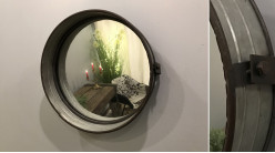 Miroir rond en métal galvanisé gris de style industriel, inclinable Ø 40cm