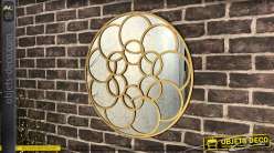 Miroir circulaire en métal finition vieux doré, Ø60, esprit chaine entrelacée