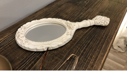 Miroir à main de forme ovale finition blanche, de style romantique, 29 cm