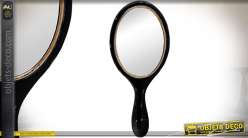 Miroir à main ovale en bois patine noir style rétro 23 cm