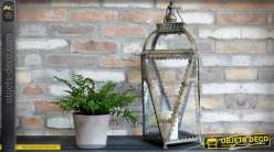 Lanterne décorative rétro en métal doré et verre 62 cm