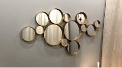 Décoration murale multi-miroirs ronds dorés en métal et  en relief 126 x 66 cm