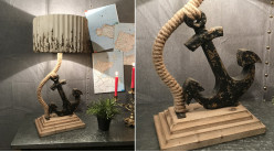 Lampe de table en bois métal et cordage sur le thème de la marine 76 cm