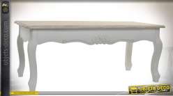 Table basse de style classique bois naturel et patine blanche 120 x 60 cm
