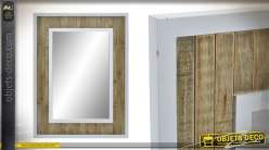 Miroir en bois, de style moderne blanc et bois naturel, double encadrement 80cm