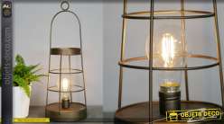 Lampe auxilaire en métal style lanterne avec anneau, finition vieux doré, esprit cage 41cm