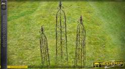 Set de 3 obélisques de jardin métal finition fer forgé noir 114 cm