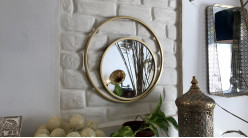 Miroir rond en métal, encadrement style moderne épuré, finition doré effet brossé 48cm