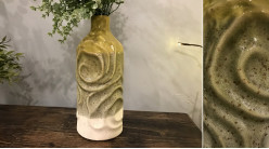 Vase en porcelaine décoratif, déclinaison de vert effet usé, en forme de rose, 25cm