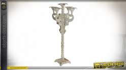 Grand chandelier en métal à 4 bras, finition crème vieilli avec effet oxydé, style baroque classique, 71cm