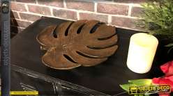 Centre de table en résine en forme de feuille Monstera Deliciosa, finition bronze brossé