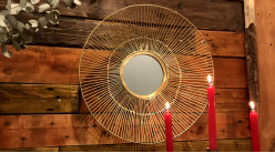 Miroir rond de style moderne en métal finition dorée, encadrement filamenté Ø40cm