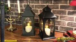 Série de 2 lanternes noir effet vieilli fenêtres ovales 30,5 cm