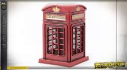 Petite cabine téléphonique anglaise en métal finition rouge ancien, déco style London, 17cm