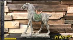 Représentation d'un cheval en résine imitation bois sculpté, décoration à poser de style vintage, 54cm