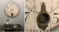 Horloge murale avec balancier, effet bois ancien thème Paris, Ø58cm