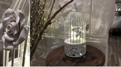 Cage à oiseaux décorative, de style romantique avec support bougie, finition blanc