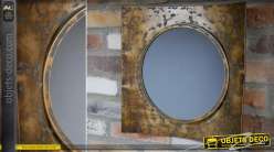 Miroir rond à encadrement concave industriel et rétro finition cuivrée 40 x 40 cm