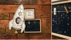 Cadre photo en bois avec motifs de fusée et planètes, ambiance cosmonaute, 42cm