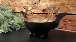Centre de table en métal avec déco de rennes sur les anses, ambiance Noël, 23cm