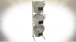 Jardinière verticale en métal avec trois pots en osier (114 cm)