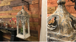 Lanterne de style gothique et provençal en sapin vieilli 90 cm