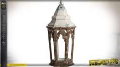 Grande lanterne hexagonale en bois et métal de style gothique 94 cm