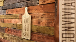 Planche à découper en bambou, finition naturelle avec inscriptions conviviales, 50cm