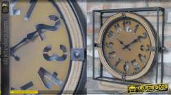 Horloge murale en métal de style industriel avec cadran cordé, finition anthracite et cuivré mat, 43cm