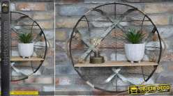 Etagère circulaire en métal, bois de sapin, corde et fond grillagé cage à poule, de style rustique, Ø50cm
