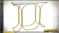 Console en verre et métal finition dorée style moderne, 100cm