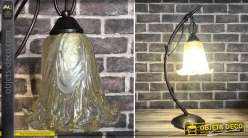 Lampe à poser en métal esprit bambou plié et tulipe style pate de verre, transparent et reflets ambrés, 60cm