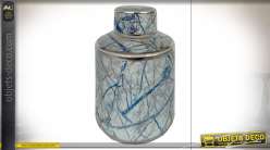 Pot en porcelaine avec couvercle, finitions bleutées avec motifs contemporains, Ø14cm