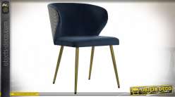 Chaise bleu marine effet velours finition dorée esprit rétro, 78cm