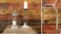 Lanterne esprit vieille lampe à pétrole en métal gris vieilli style rétro, 43cm