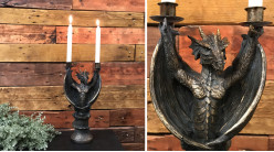 Chandelier en résine en forme de dragon, ambiance gargouille, finition métal oxydé, 35cm