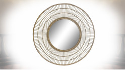 Miroir mural circulaire en bambou finition naturelle ambiance exotique, ? 80cm