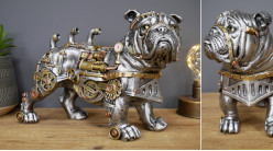Bulldog en résine collection Steampunk, décoration à poser insolite effet engrenages en métal, 30cm