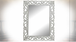 Grand miroir baroque et romantique blanc en bois sculpté 121 cm
