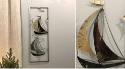Décoration murale en métal sans fond, représentation de deux modestes galions, ambiance bord de mer moderne, 90cm