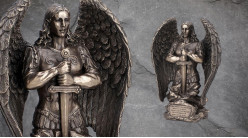 Archange Saint-Michel, représentation de l'ange divin en armure, en résine finition bronze laiton vieilli, collection Terre des Dieux, 22cm