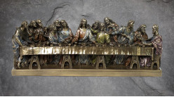 L'Ultima Cena, représentation de l'oeuvre de Léonard De Vinci, en résine finition bronze laiton doré, collection Terre des Dieux, 31cm