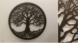 Citronnier, grande décoration d'Arbre de la vie en forme de disque rond, en métal finition noir charbon, collection DMJ, Ø60cm