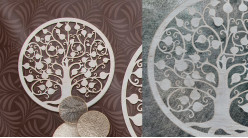 Genévrier, décoration d'Arbre de la vie en forme de disque rond, en métal finition blanc ancien, collection DMJ, Ø50cm