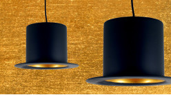 Suspension lumineuse originale en forme de chapeau Haut de forme, en métal finition noir et or, ambiance réro chic, Ø25cm