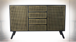 Buffet en métal finition noire et dorée ambiance atelier, 145cm