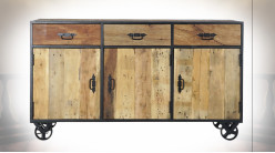 Buffet enfilade en bois recyclé finition naturelle ambiance atelier, 150cm