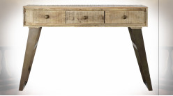Console en bois de manguier finition naturelle et pieds en métal ambiance atelier rétro, 130cm
