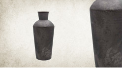 Jardinière vase en métal type zinc oxydé en forme d'ancien bidon à lait, 53cm