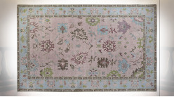 Grand tapis rectangulaire en coton et polyester finition bleu ciel et rose poudré, 290cm